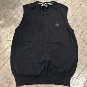 CHAPS SWEATER VEST Black 100% Cotton V-Neck Ribbed Bottom Hem Size Small